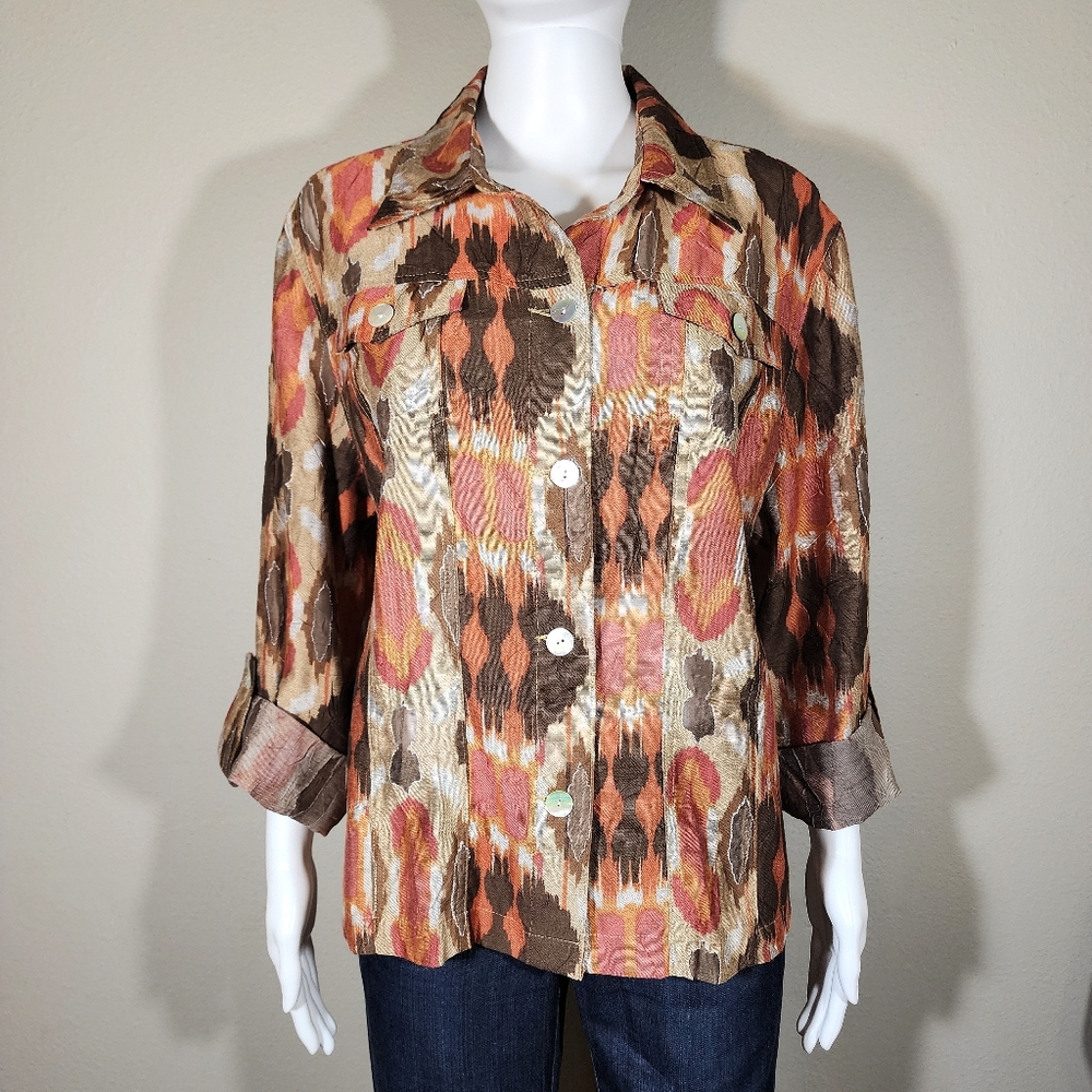 (EUC) RUBY RD. Multicolored Print Mesh Detail Shacket